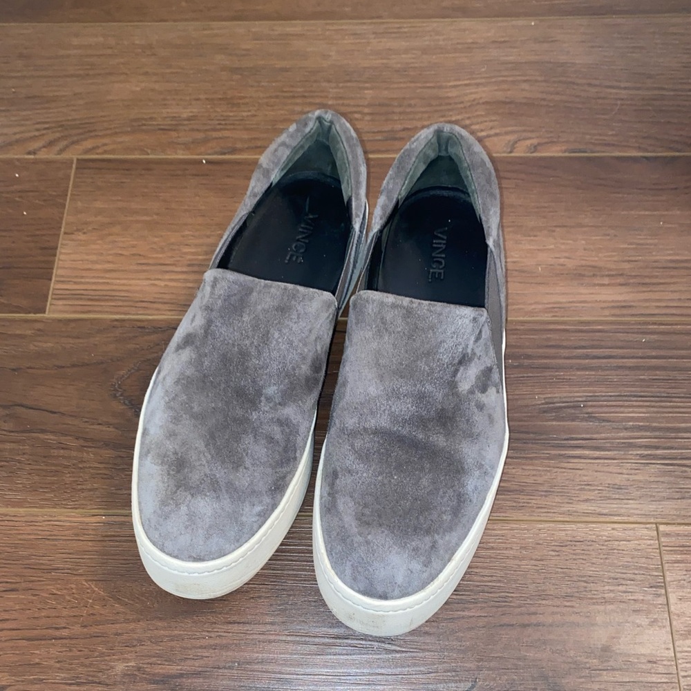 Gray slip on platform sneakers